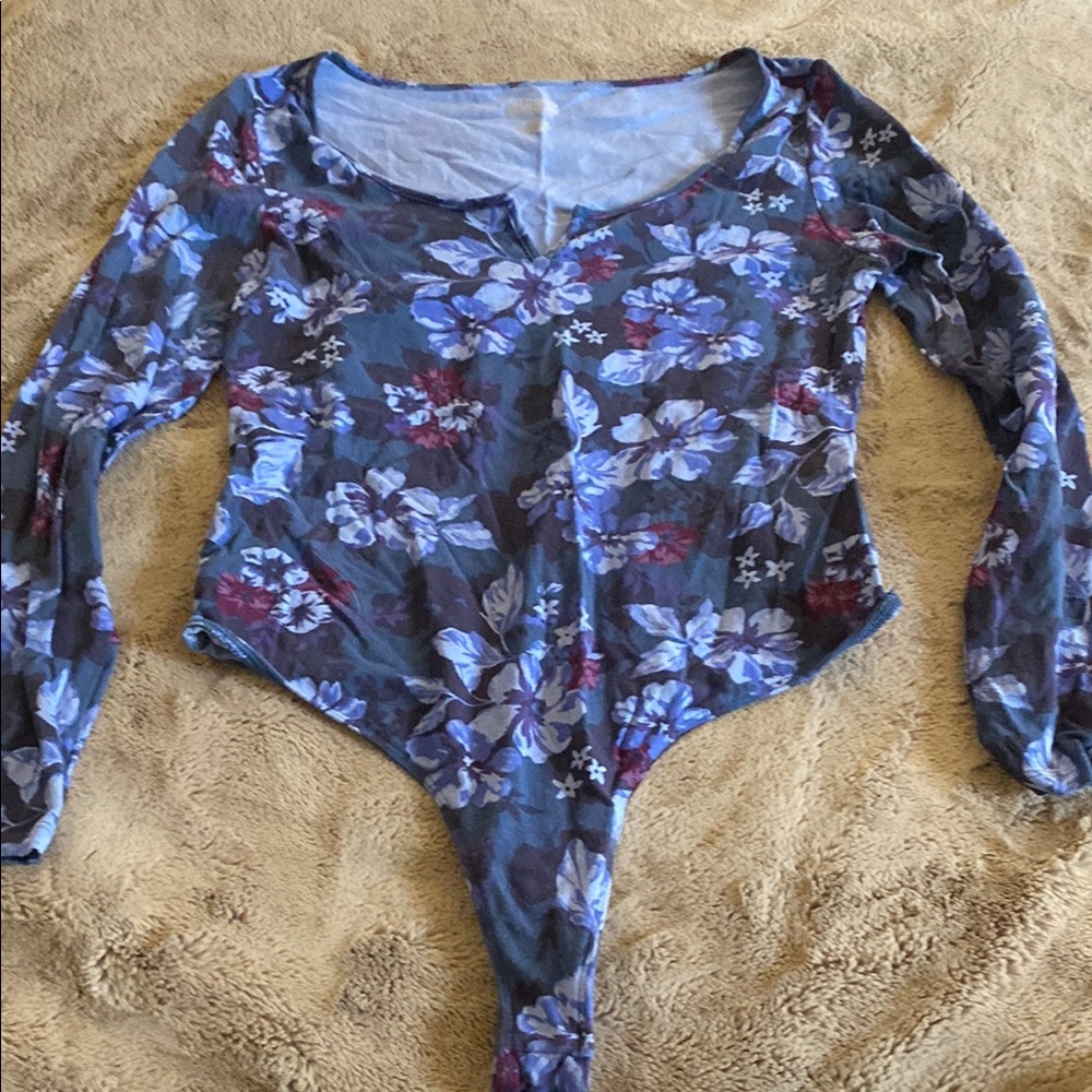 Floral Long Sleeve Bodysuit - Blue and Purple